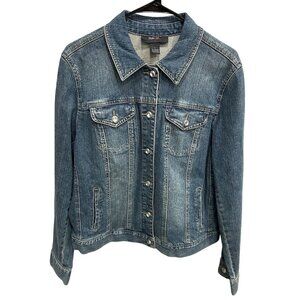 Style & Co Womens Denim Jean Jacket Medium Wash Size Large